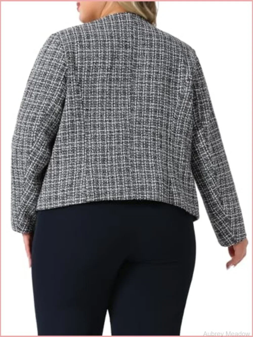 Plus Size Collarless Tweed Blazer Womens Open Front Long Sleeve Work